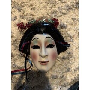 Ceramic Wall Mask Clay Art San Francisco Vintage 1980's Japanese Geisha 9"x8.5"
